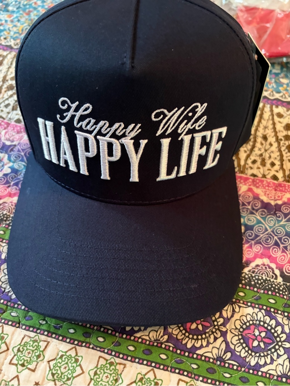 C.C Navy 'Happy Wife Happy Life' Embroidered Baseball Cap